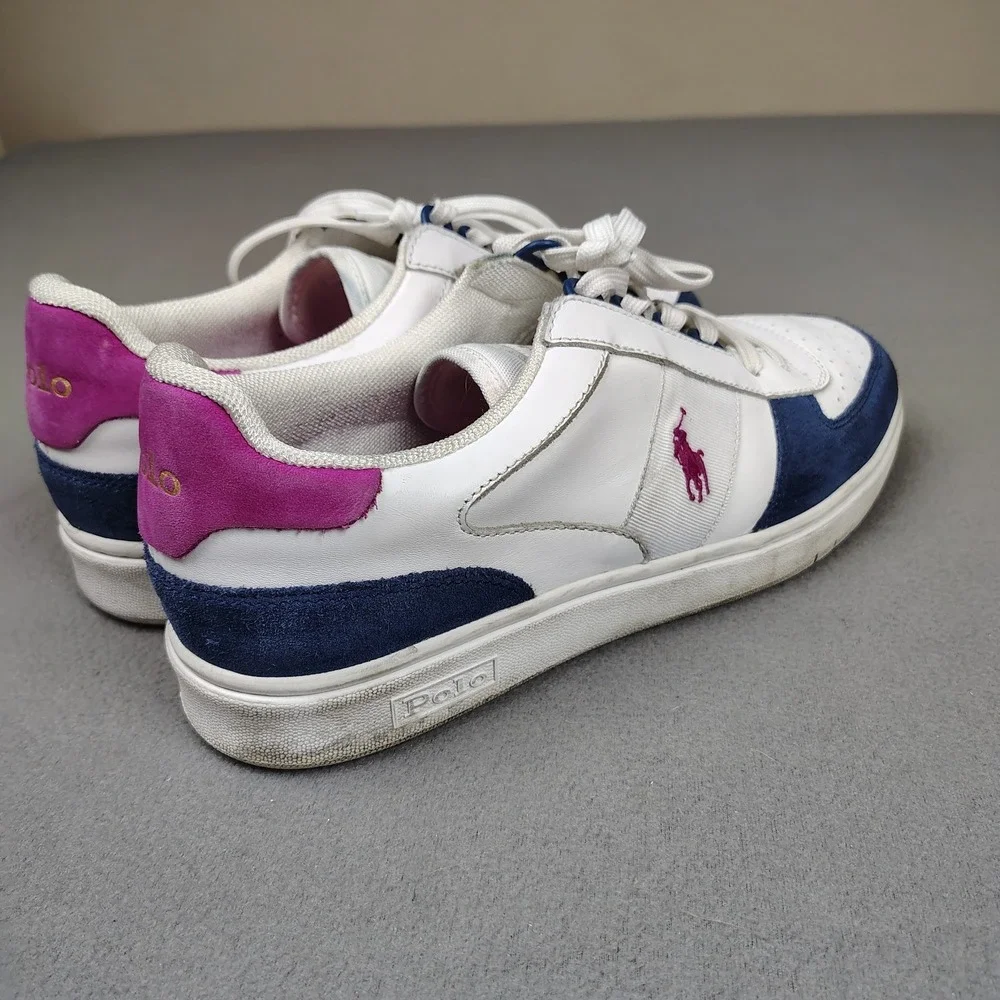 Polo Ralph Lauren Court Low Sneaker Men 10.5 White Navy Leather Pony UK 9.5